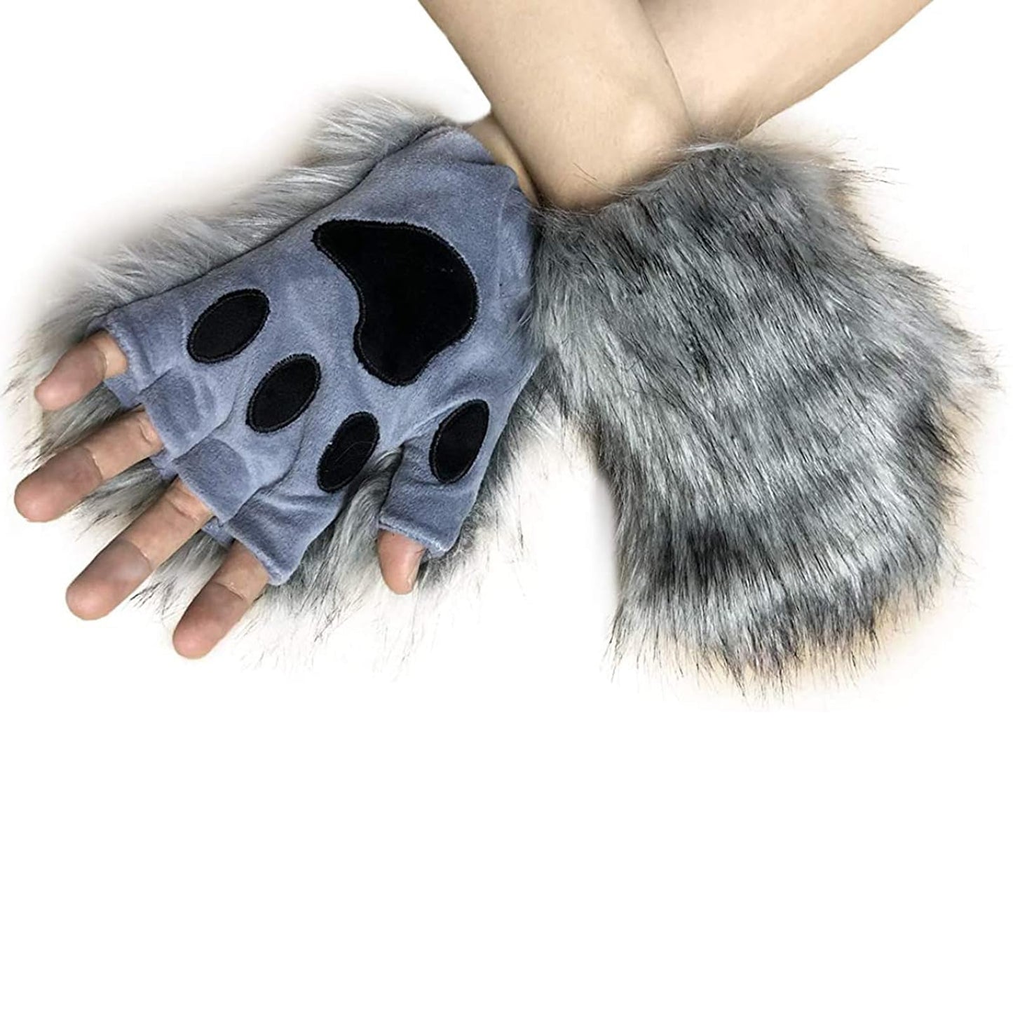 HAOAN Wolf Paw Gloves Faux Fur Cat Fingerless Mittens Winter Warm Halloween Fancy Party Costume Accessories