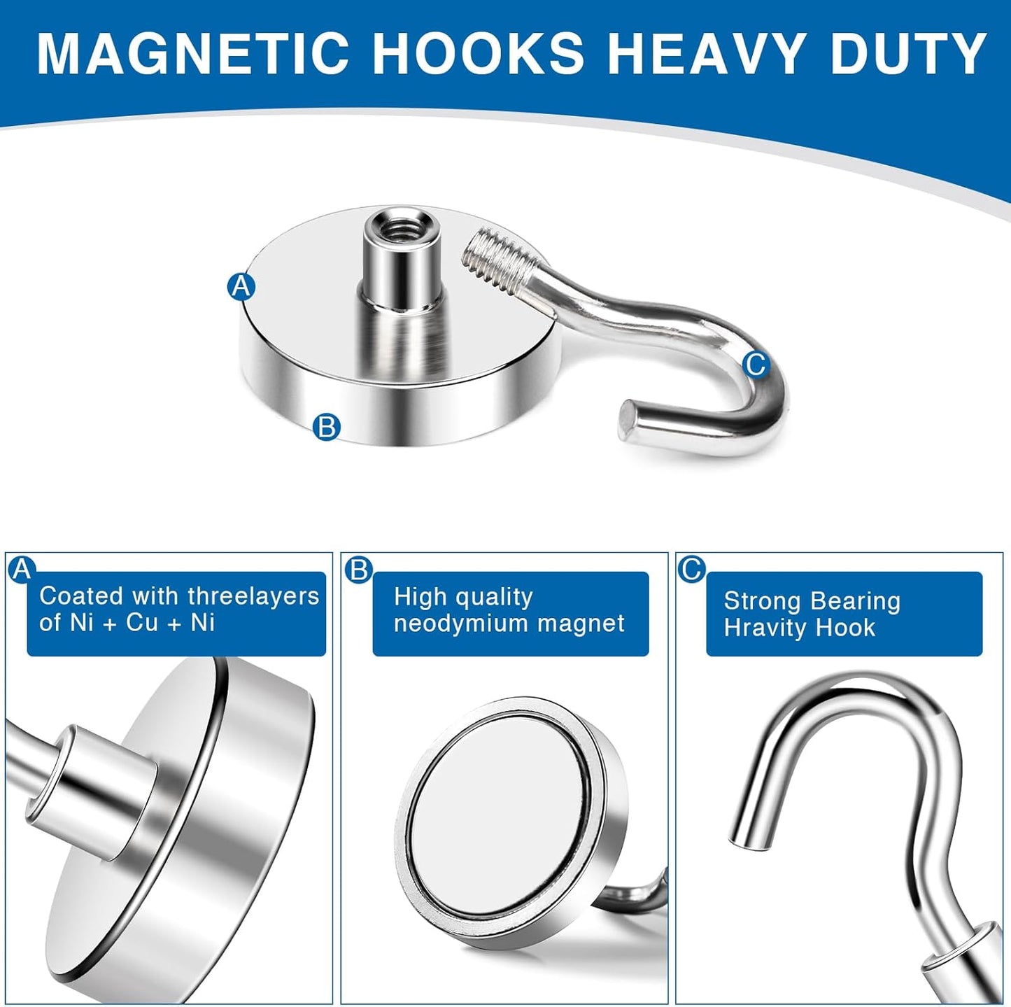 LOVIMAG Strong Magnetic Hooks Heavy Duty, 50lbs Magnet Hooks for Cruise Cabin, Strong Magnets for Hanging, Refrigerator, Locker Accessories, Cruise Ship Essentials Must Haves, Kitchen, Office- 4 Pcs