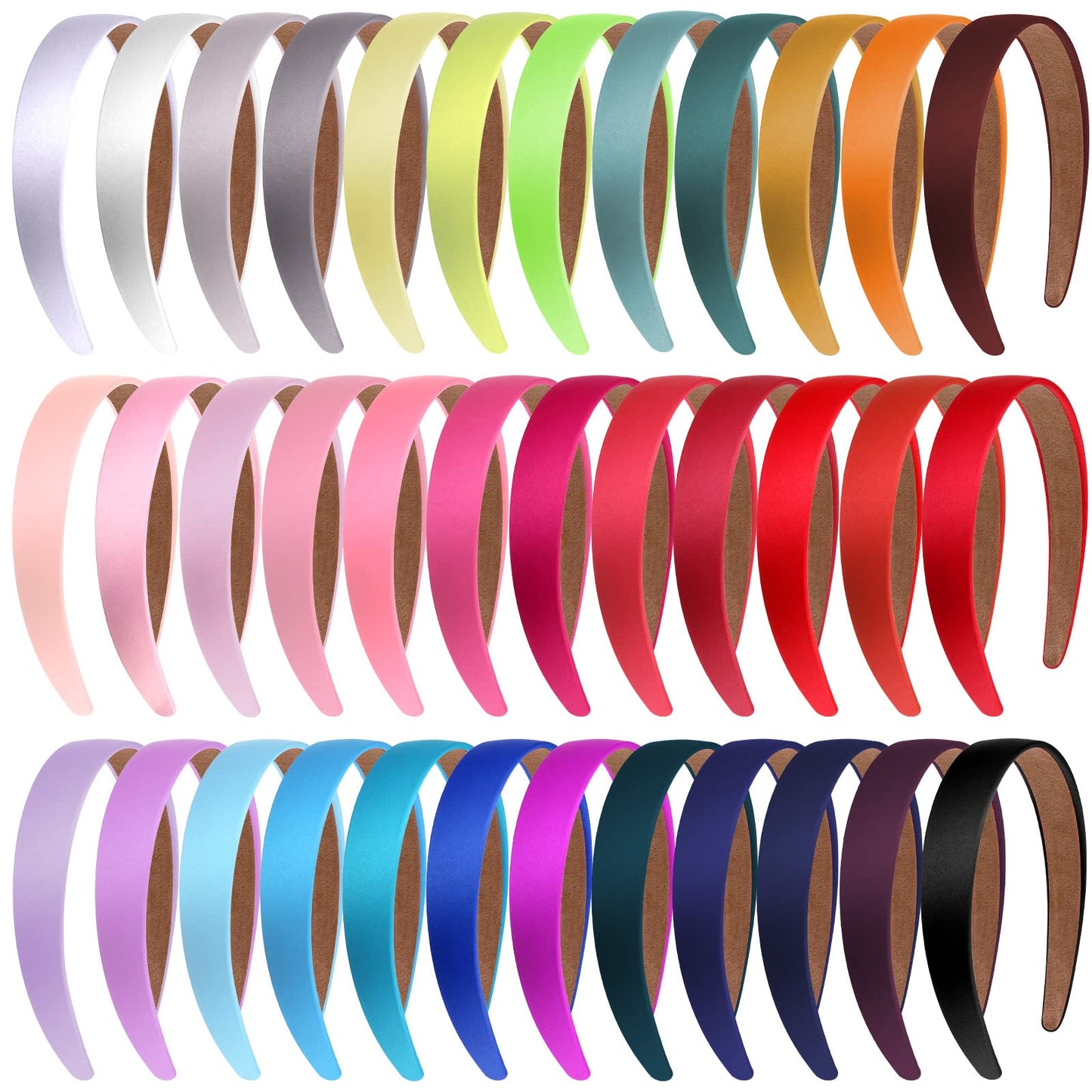 Janinka 36 Pcs Hard Headbands Bulk Plain Satin Headband Hard Headbands 1.2 Inch/ 3 cm Non Slip Ribbon Decor DIY Hair Holiday Cos