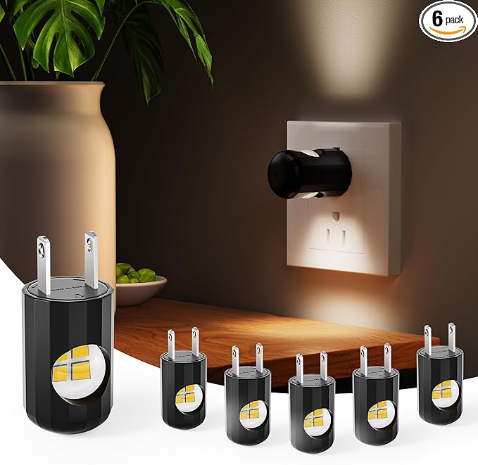 Plug-in LED Night Lights,Dusk to Dawn Sensor,2700K,Bedroom, Hallway, Bedroom,Kitchen, Stairways, Non-Dimmable,6 Pack
