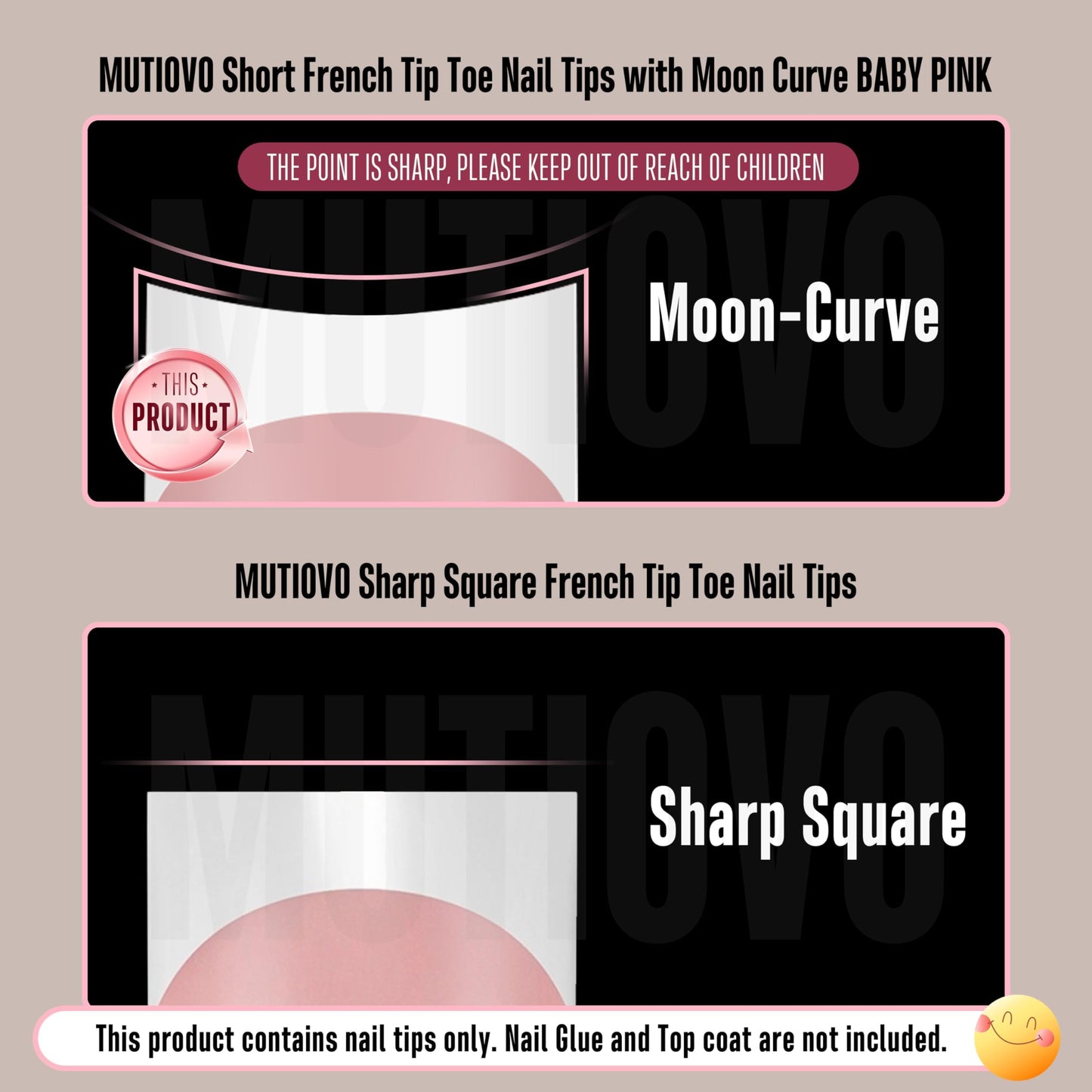Short Toe Nail Tips White French Tip BABY PINK Press on with Moon Curve,Soft Gel False Nail Kit,Thick Sharp Square Toenail Exten