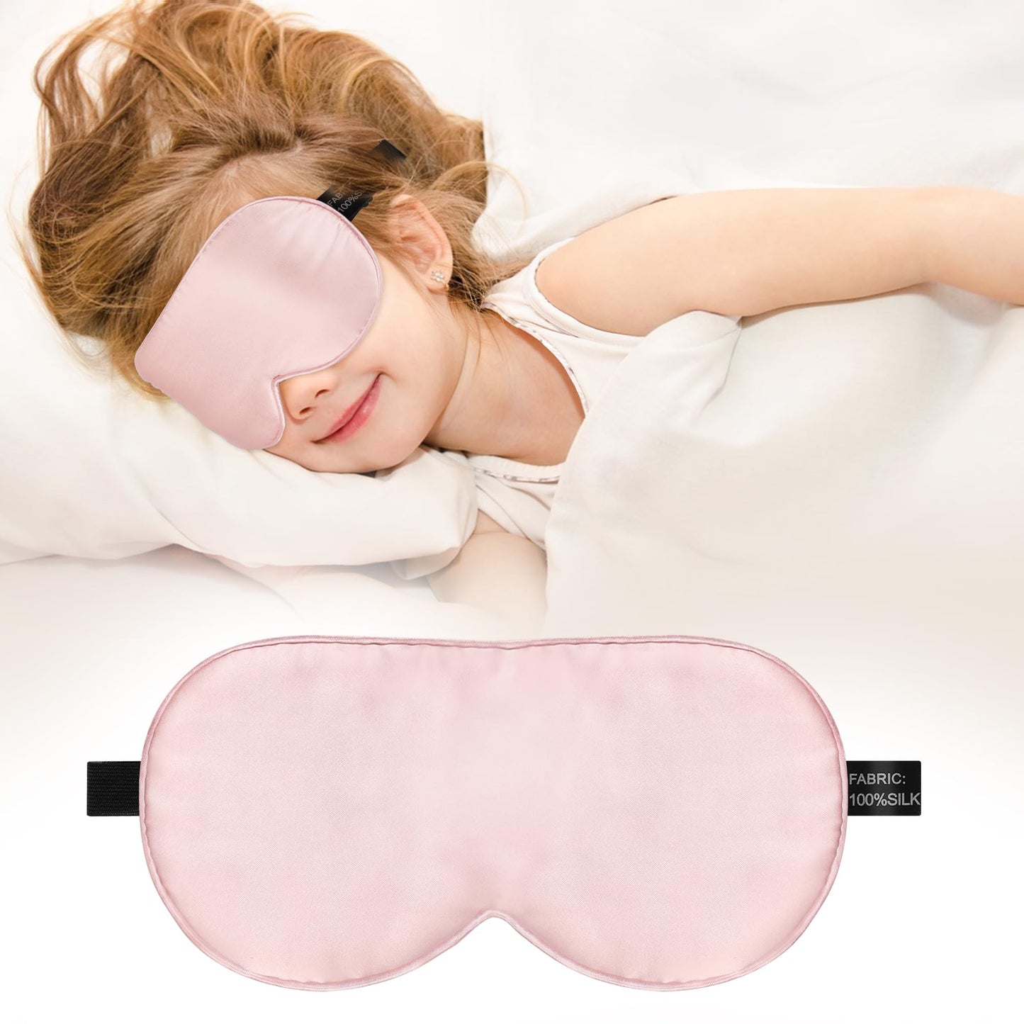Pyopbow Kids Sleep Mask Eye Cover, 100% Real Natural Pure Silk Eye Mask with Adjustable Strap, Blindfold Kids Eye Mask for Sleeping, Eye Shade for Boys Girls and Adult, Pressure-Free Comfort (Pink)
