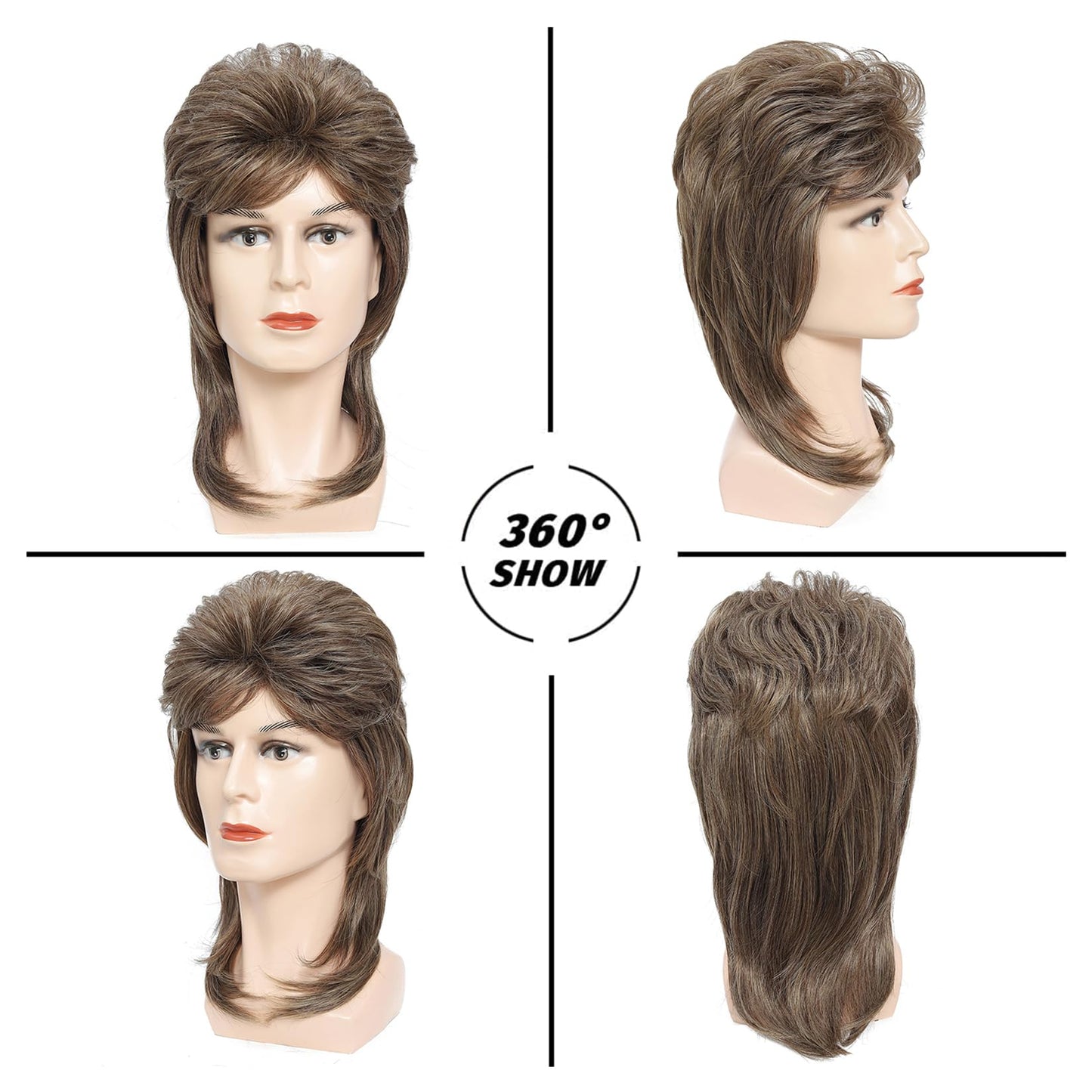 Lotfon Mullet Wig for Men Joe Dirt Emo Wig 80s 90s Costumes Fancy Party Accessory Cosplay Wigs Halloween Man x (Light Brown)