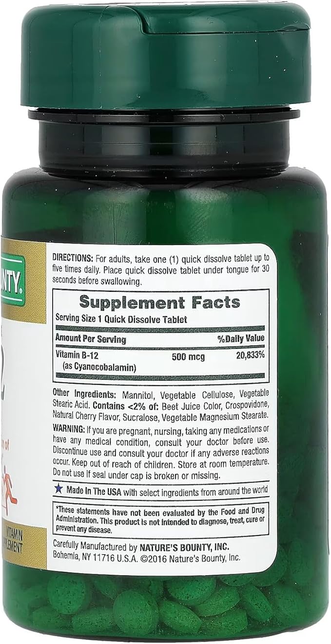 Nature's Bounty Vitamin B-12 500 mcg, 100 ea (Pack of 4)