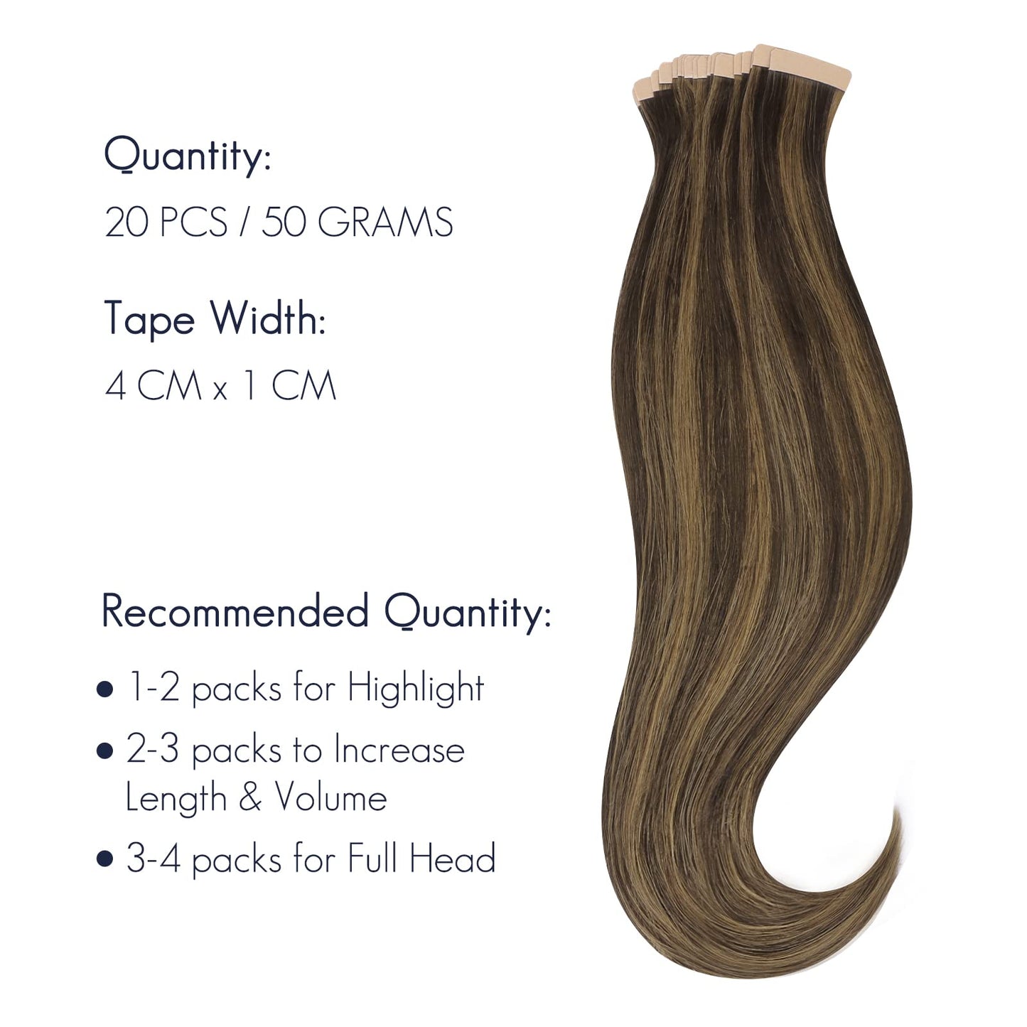 HOTBANANA Tape in Hair Extensions, 16 Inch 20pcs 50g Dark Brown mixed Chesnut Brown Tape in Hair Extensions Human Hair Tape Hair