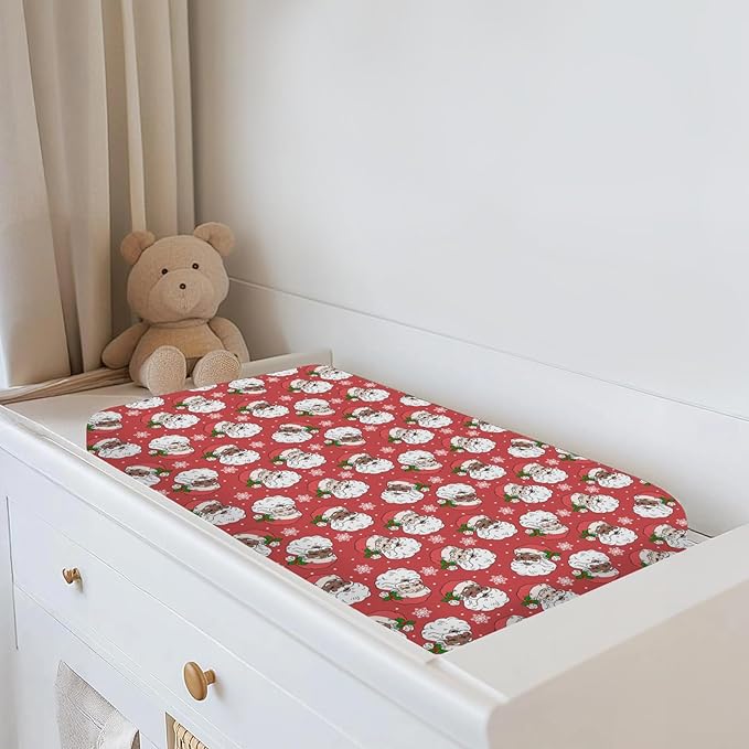 Christmas Santa Claus Snowflakes Baby Changing Pad Covers for Boy Girl Cute Red Santa Fir Leaves Fitted Changing Table Cover Mats Winter Holiday Festive Soft Diaper Change Table Sheets 32''×16''