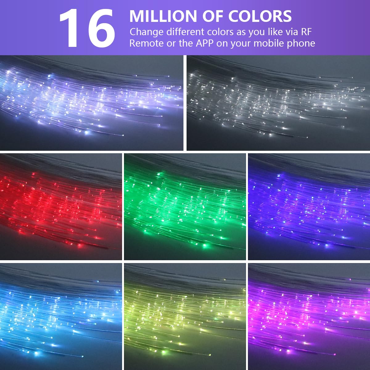 Starlight Headliner Kit, Twinkle & Sound Activate RGBW 16W Car Fiber Optic Lights with Bluetooth APP & Remote Control, 550 pcs*0.03in*9.8ft, Star Lights for Car/Home Decor