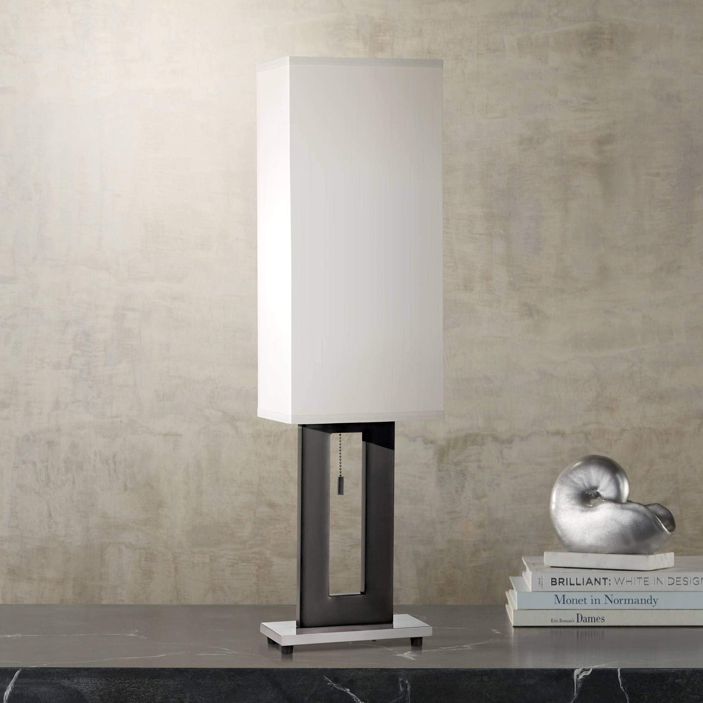 360 Lighting Modern Table Lamp - 30 Tall, Black & Nickel Metal Base, Off White Shade, Model 33009, Ideal For Living Room & Bedroom