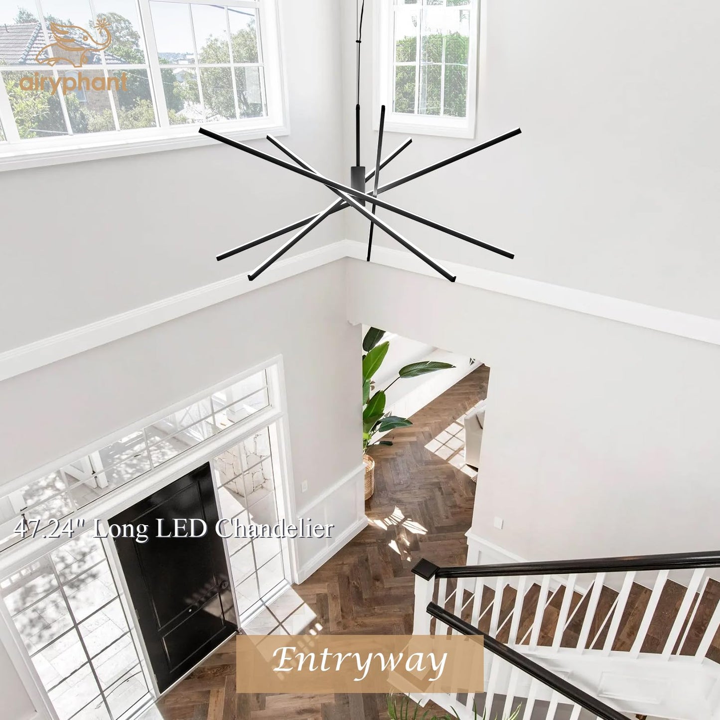 Airyphant Modern 47-Inch Big Chandelier For High Ceiling  Large Foyer Chandelier For Living Room Foyer Dining Room Ceiling Lighting Fixture For Staircase 85W