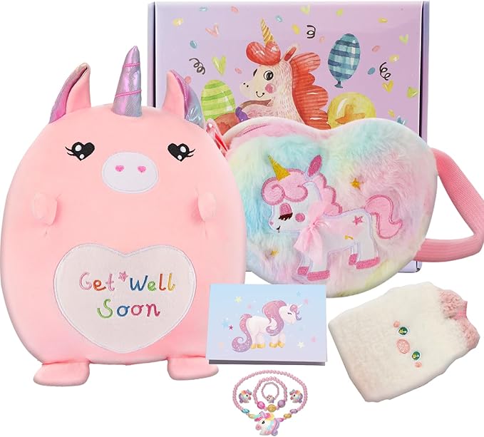 VUYUEN Get Well Soon Gift for Kids Girls, Feel Better Gifts for Kid, 12'' Get Well Soon Unicorn Plush Pillow, Cute Stuff f...