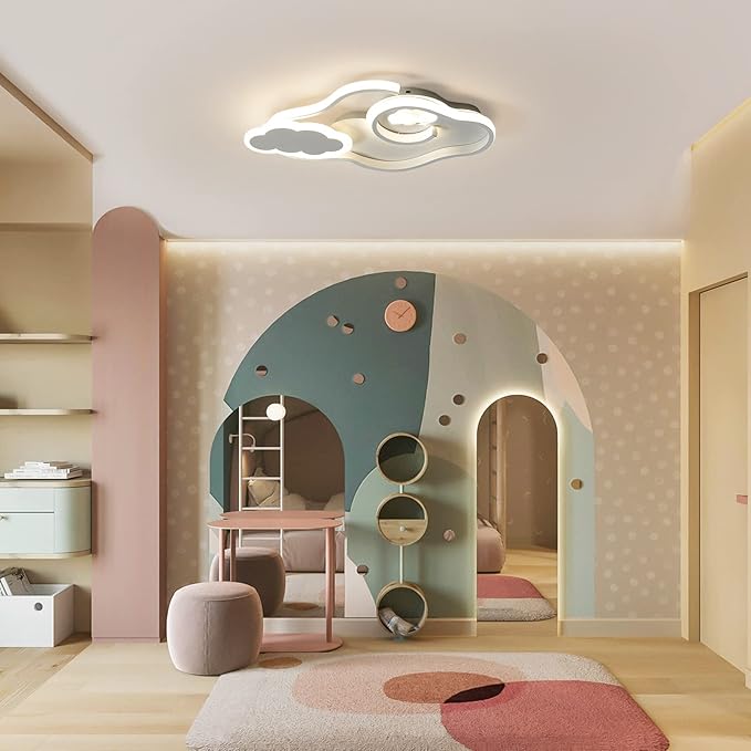 Tioolo Modern LED Ceiling Light Dimmable Cloud Ceiling Lights Flush Mount Acrylic Ceiling Lamp with Remote Creative Cartoon Ceiling Lighting Fixture for Boy Girl Room Bedroom Living Room 42W/White