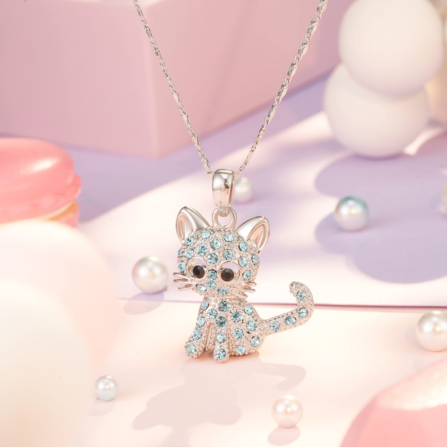 Lanqueen Christmas Gifts Kitty Cat Pendant Necklace Jewelry for Girls Cat Lover Gifts Daughter Granddaughter Loved Necklace 18+2