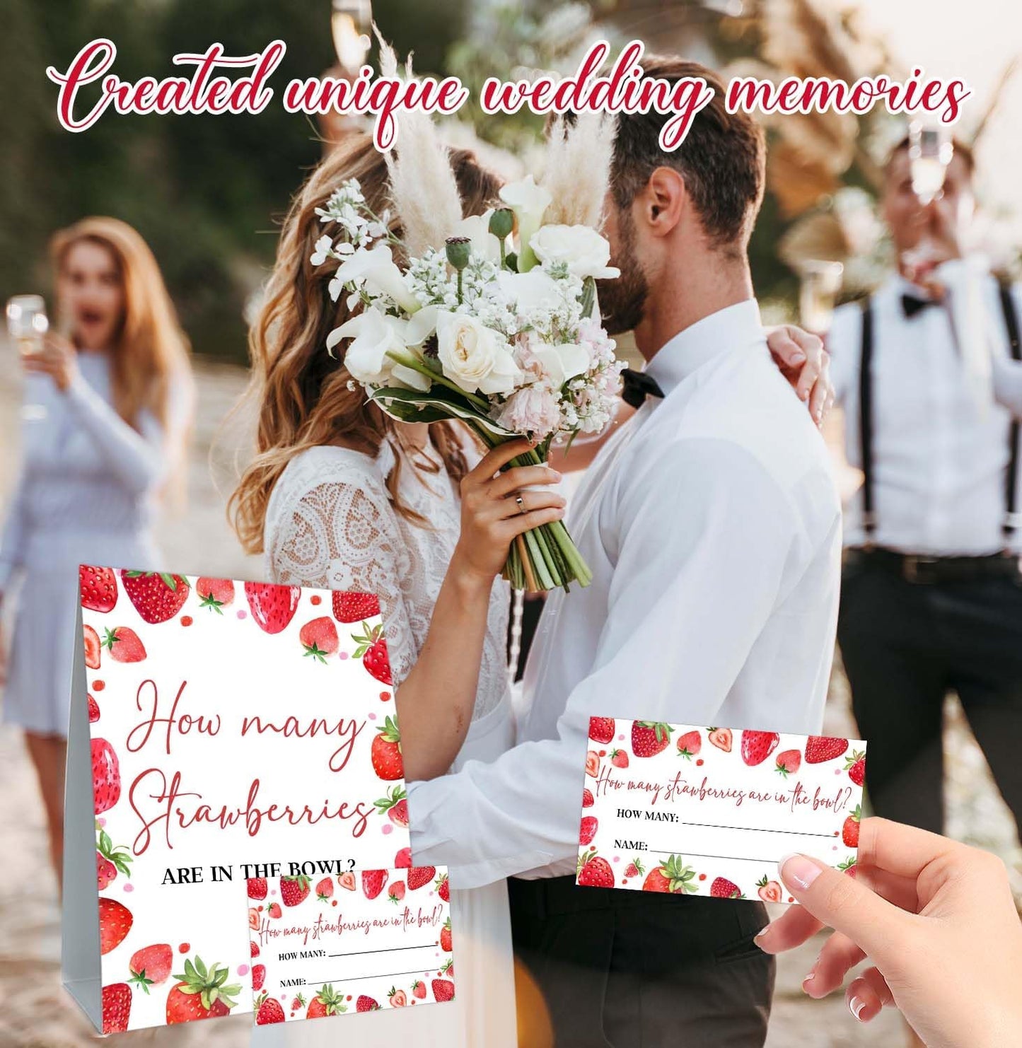 Strawberry Baby Shower Games, Strawberry Decorations for Bridal Shower, Guess How Many Strawberries Are in the Jar, Party Games & Activities 50 Cards and Sign