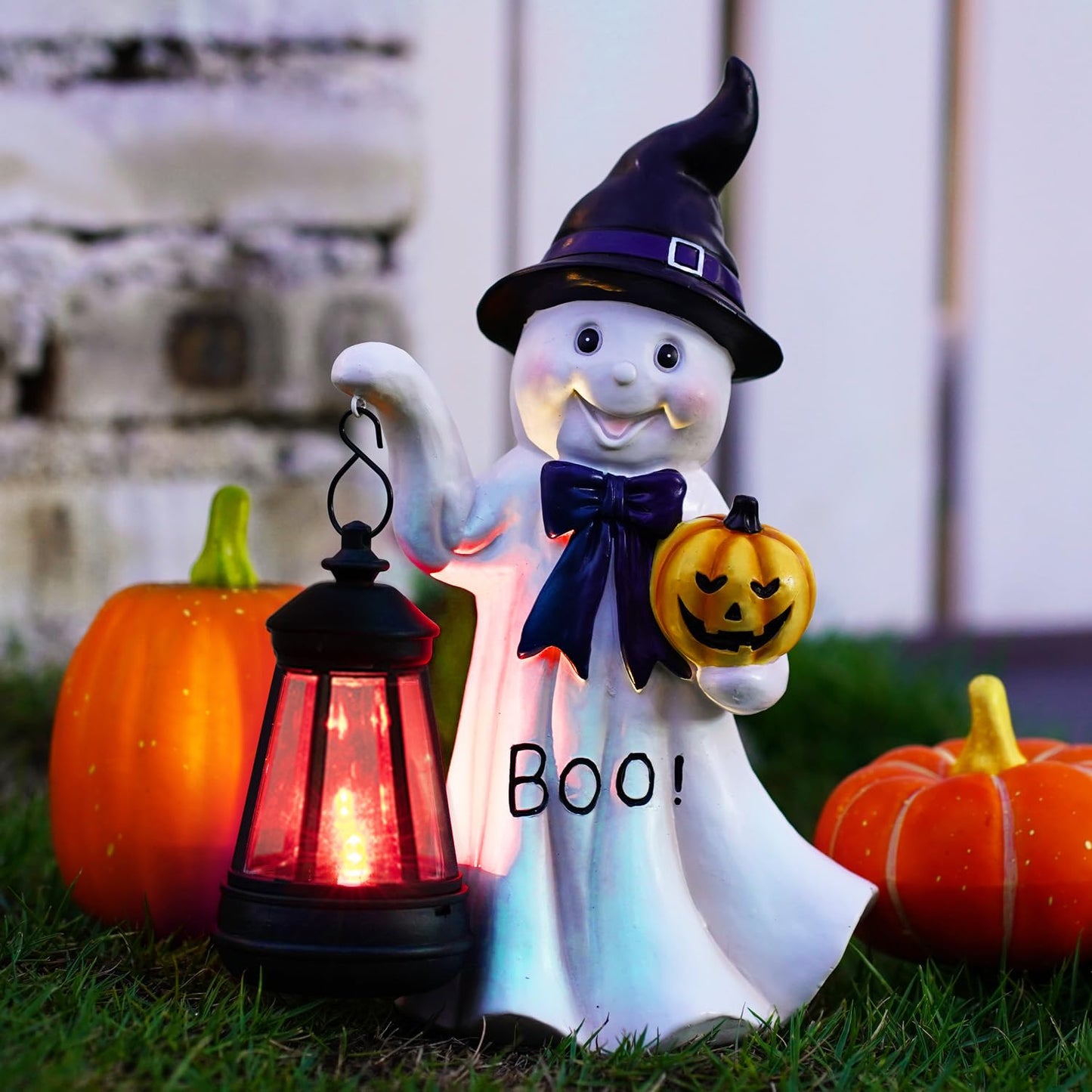 Fashionoda Halloween Ghost Solar Statue - White Resin Outdoor Decor for Garden, Patio, Balcony - Model LD602559