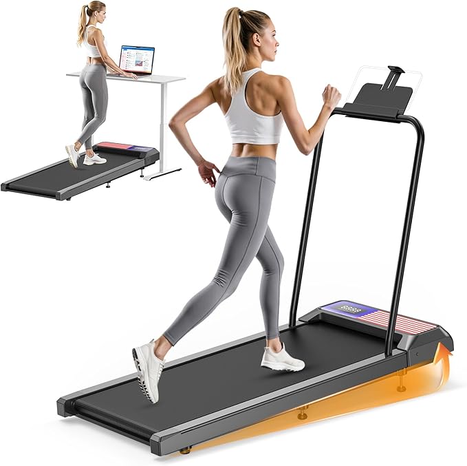 Walking Pad Treadmill with Handle Bar, 2.5 HP Portable Compact Under Desk Treadmills, 5.0 Speed Walking Pad with App, Smal...
