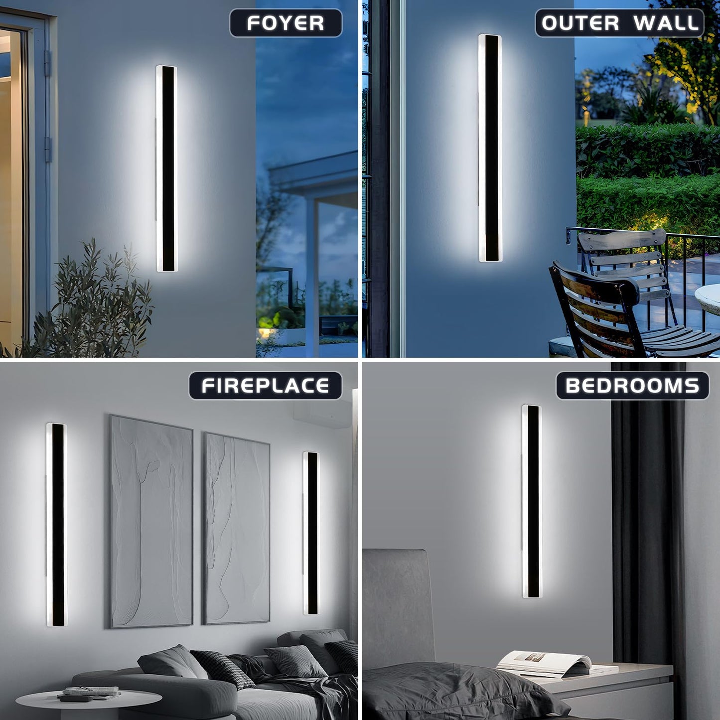 Mikeru 39.3Inch Long Led Wall Light  6000K Cool White Modern Outdoor Wall Light Ip65 Waterproof Black Acrylic Porch Exterior Lighting Fixtures  Exterior Wall Mount Lights For Garage Front Door