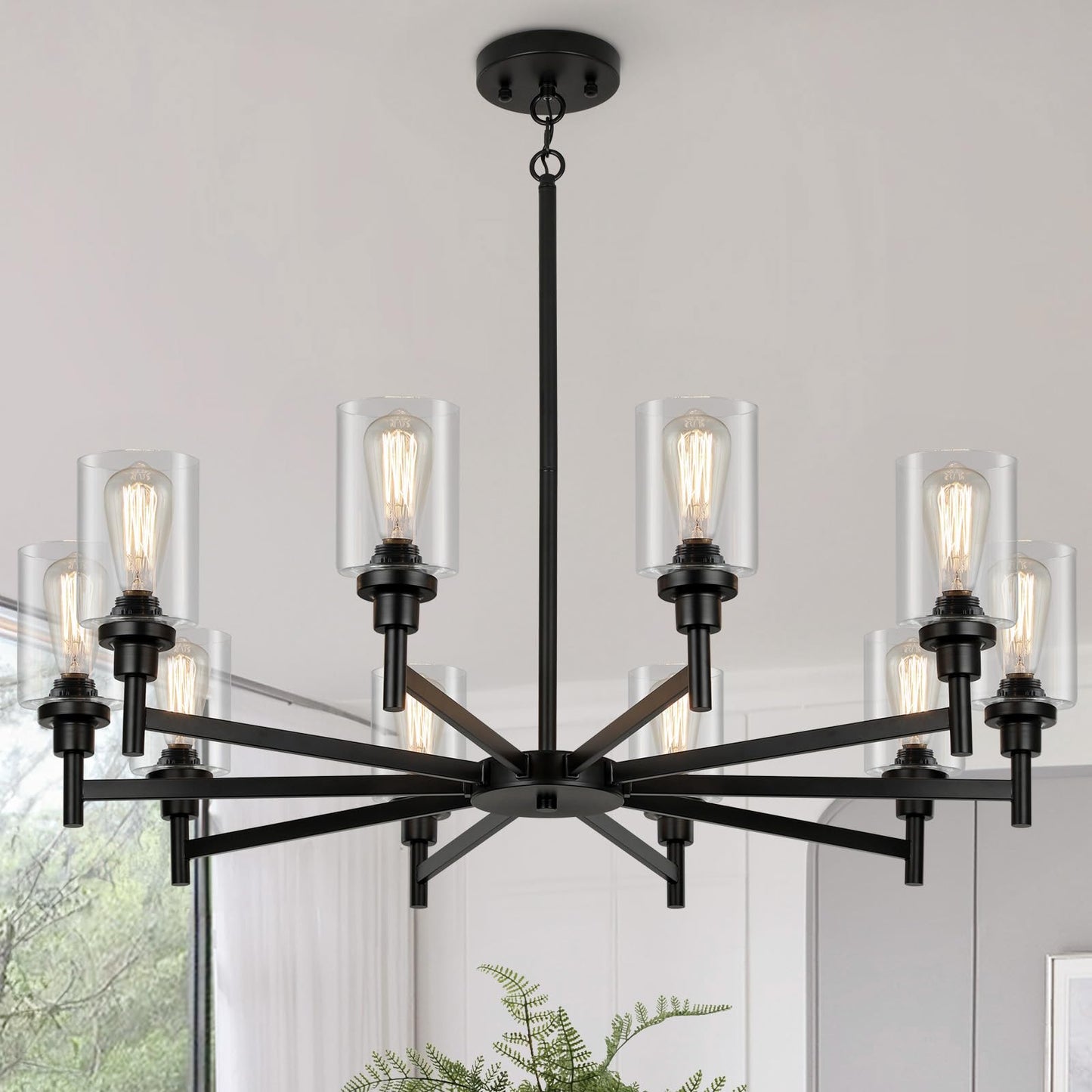 LIGHTDAMY 10-Light Black Farmhouse Chandelier - Metal Rustic Hanging Light Fixture for Dining Room, Living Room, Foyer, Staircase