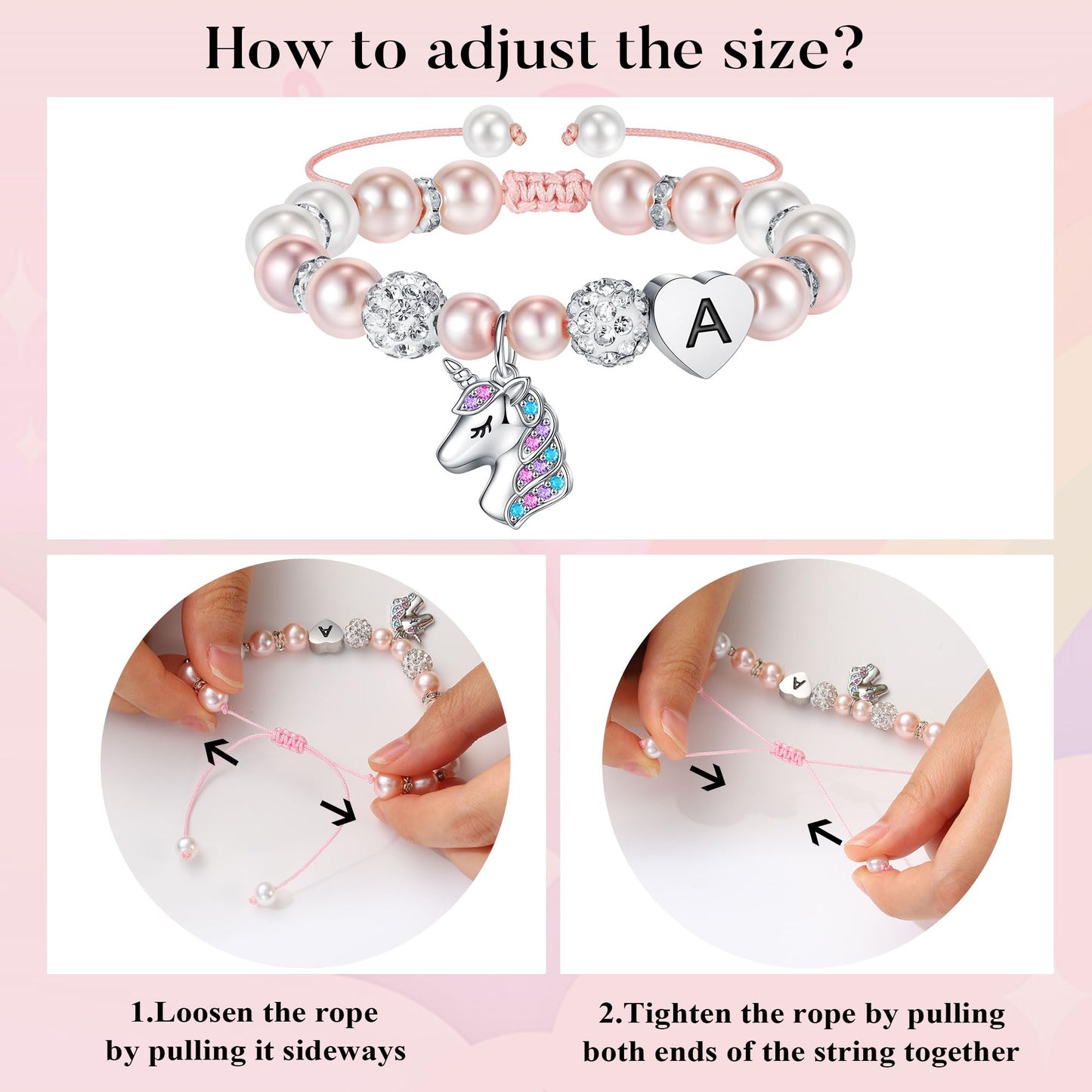Hidepoo Unicorn Bracelet Gifts - Heart Initial A Unicorn Jewelry Unicorns Gifts Rainbow CZ Letter Unicorn Bracelets Birthday Gift