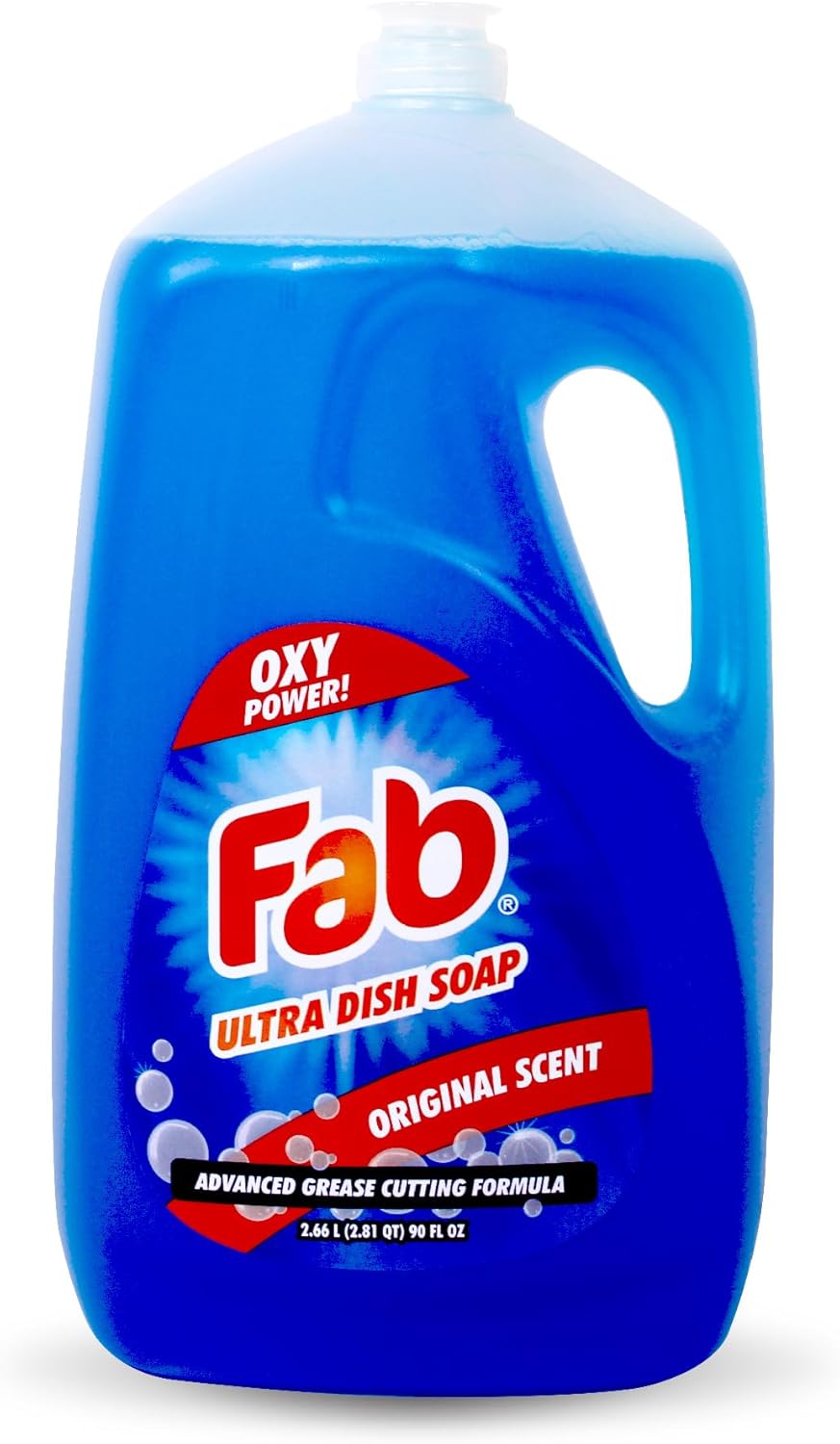 La's Totally Awesome Fab Liquid Dish Soap, Original Scent, 90 fl oz (Pack of 2) – Powerful Grease-Cutting Dish Liquid, All Purpose Dish Soap