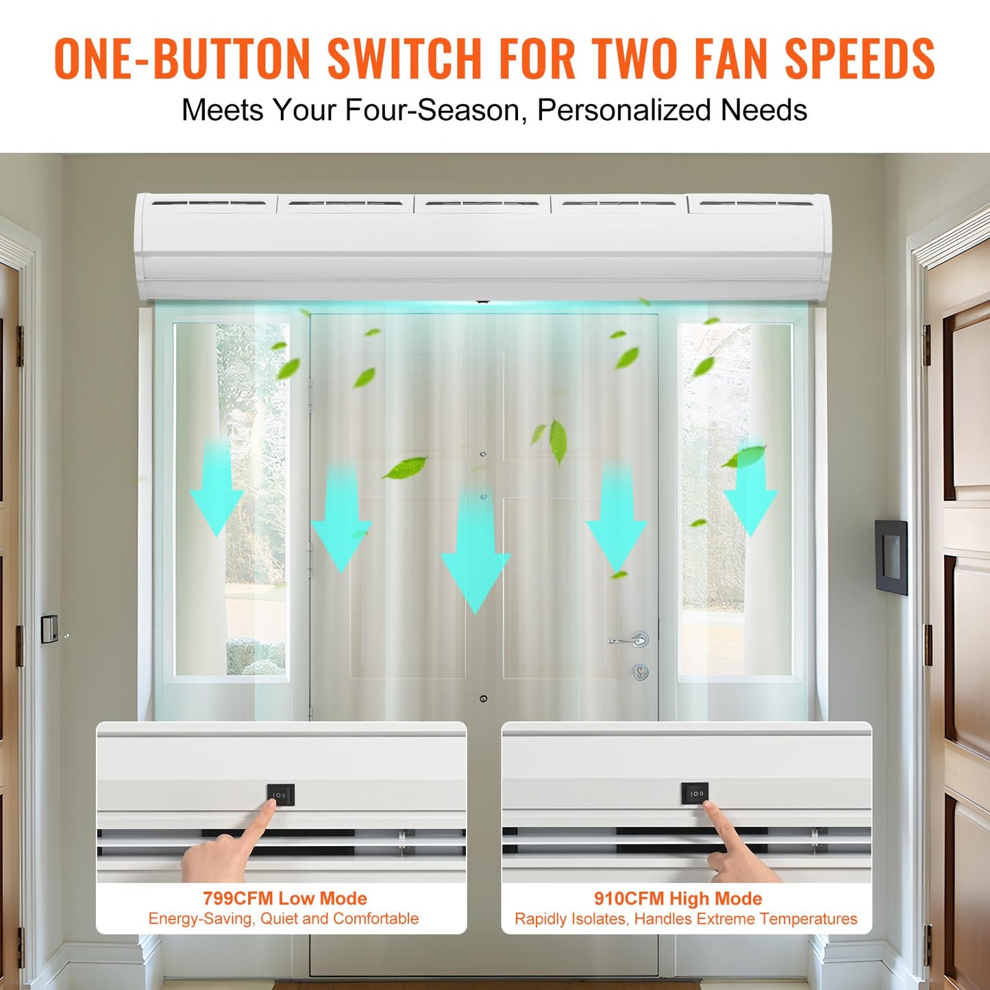 Vevor 60 Commercial Indoor Air Curtain Super Power 2 Speeds 1500Cfm, Wall Mounted Air Curtains For Doors, Indoor Over Door Fan W