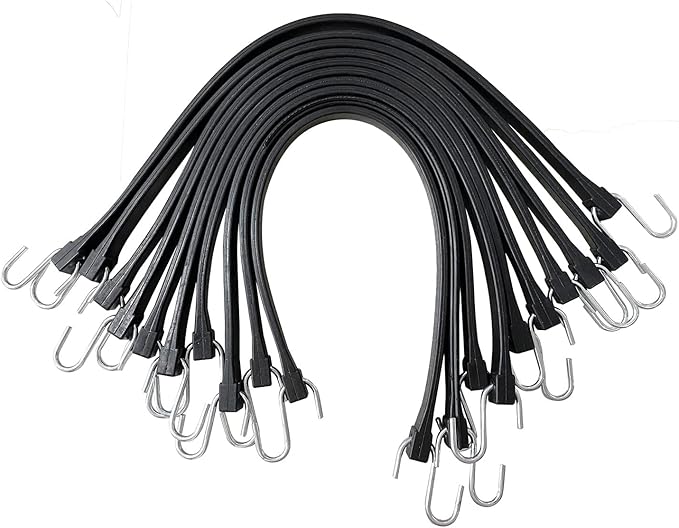 ROBLOCK 21" Rubber Tarp Straps with 150% Max Stretch, 100% EPDM Bungee Cords with Metal Crimped S Hooks, Ideal for Securin...