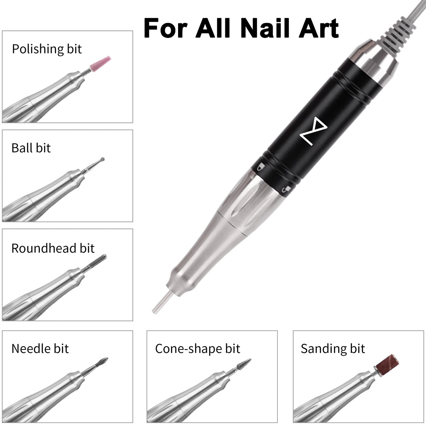 M - Mase 35k RPM Coreless Motor Nail E-File Handpiece - Black