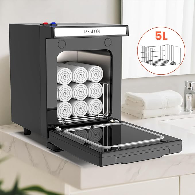 TASALON 5L Towel Warmer Hot Cabinet Box, Aluminum Inner Chamber, Removable Tray, Fast Heating for Beauty Spa Salon Massage - Black