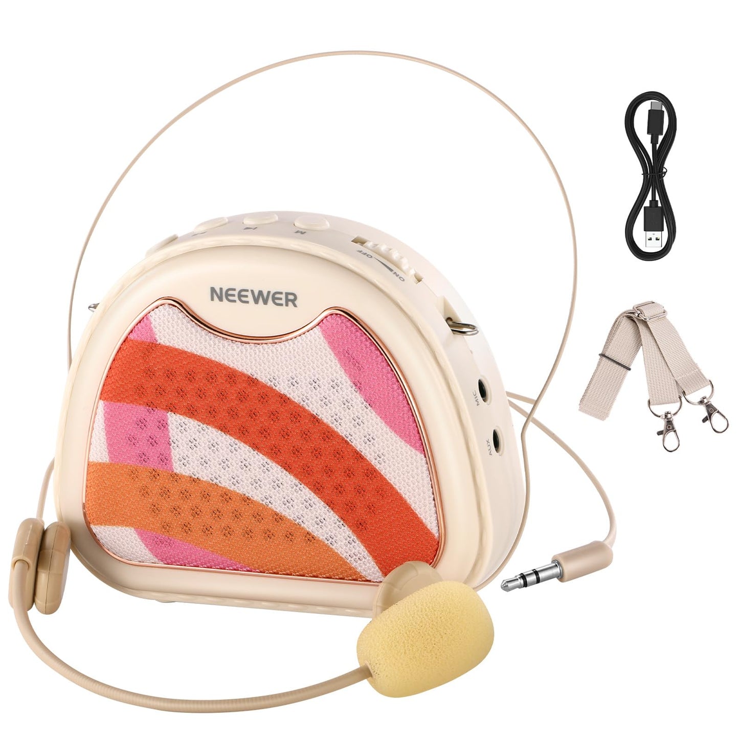Neewer Va01 Voice Amplifier With Wired Headset Microphone, Speaker, Shoulder Strap, Aux Output, Usb C Rechargeable Portable Soun