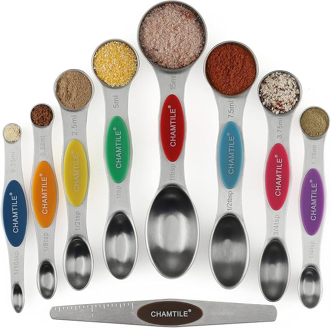 Magnetic Measuring Spoons Set Stainless Steel Dual Sided Stackable Teaspoon Tablespoon Nesting Measuring Spoon for Measuring Dry and Liquid Ingredients Color