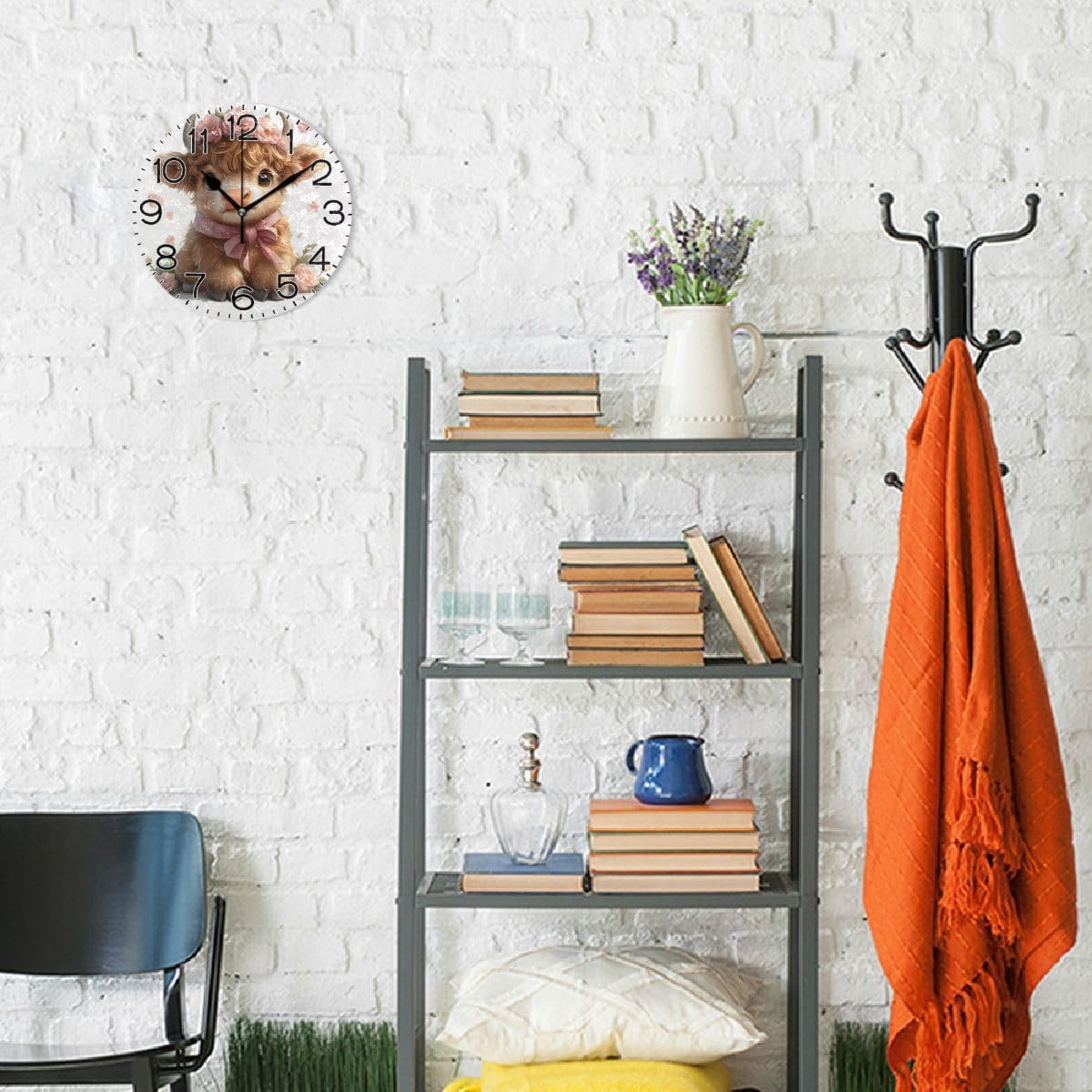 ALAZA Cute Highland Cow Wall Clock Battery Operated Non Ticking Silent Quartz Analog Rustic Farmhouse Round Clock Retro Decor for Home Kitchen Living Room Bathroom41