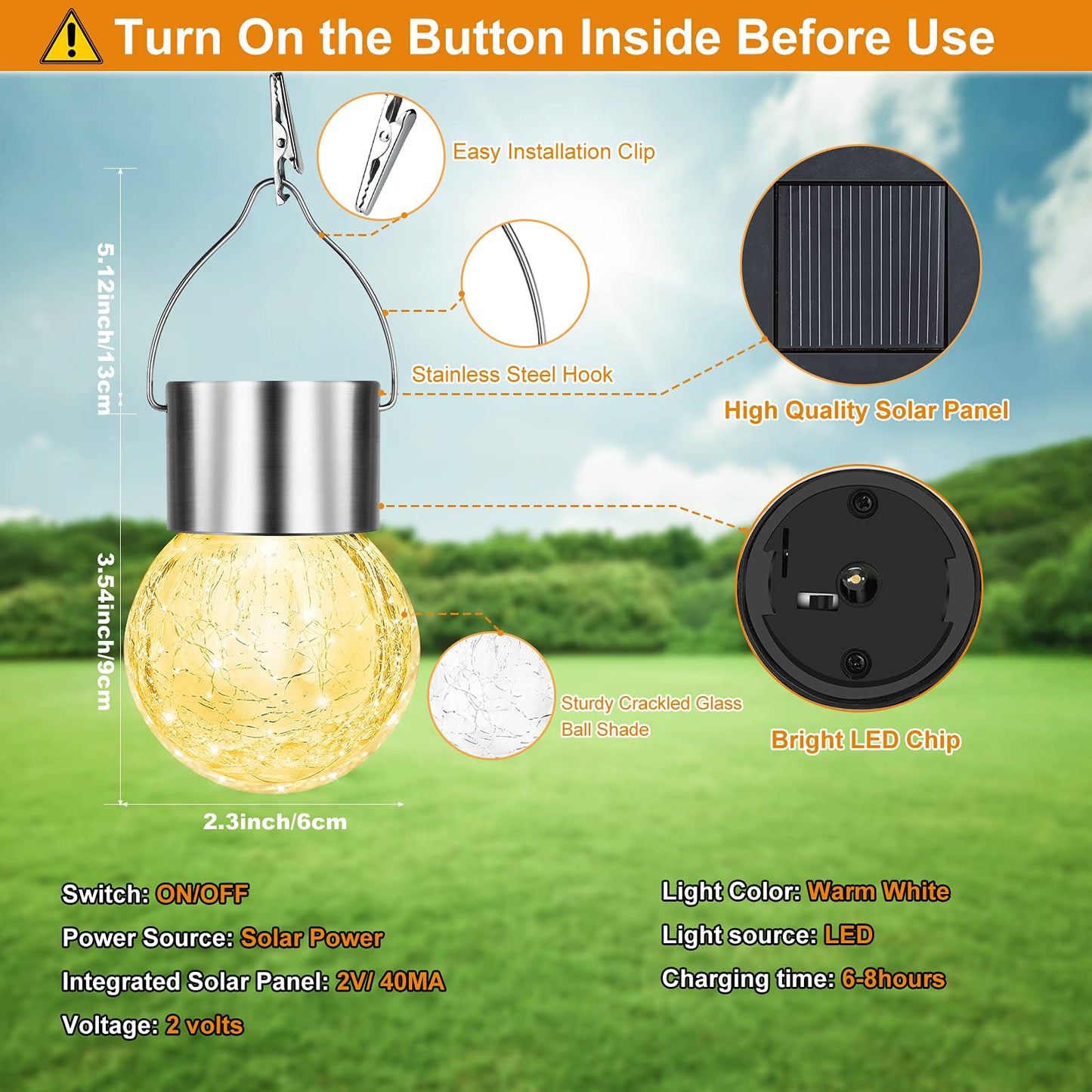 Bosceos 12-Pack Hanging Solar Lights - Waterproof  ed Glass Led Globes, Warm White For Garden Patio Christmas Decoration