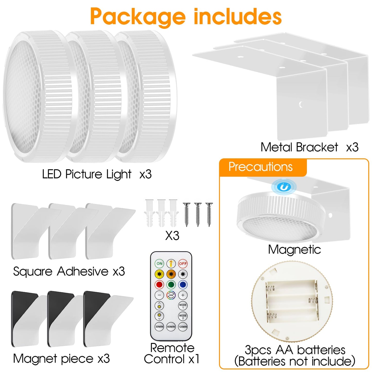 Sixdefly Rgb Magnetic Suction Spotlight - Battery-Powered  Wireless  Remote Control With Adjustable Timer For Art Displays And Galleries 2 Pack White