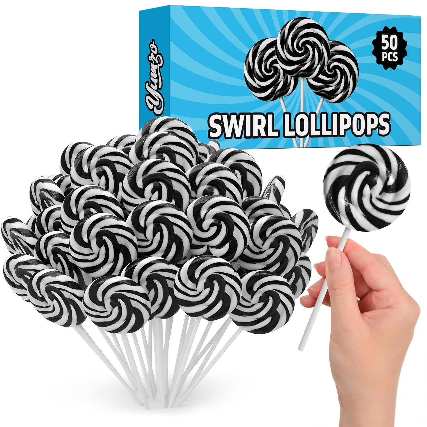 Black and White Swirl Lollipops 50pcs Pack of Suckers Individually Wrapped  Ideal Candy Lollipops for Kids Parties  Gift Bags and Celebration Decorations  Tasty Lollipop Candy that Everyone Will Love