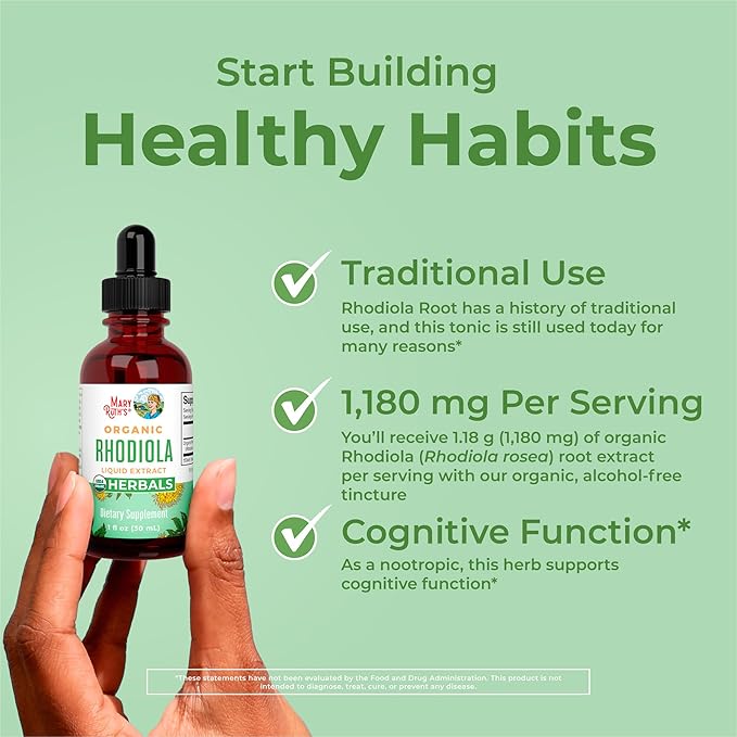 Rhodiola Rosea Supplement by MaryRuth's | USDA Organic Herbal Extract | Nootropic | Focus Supplement | Non-GMO | 30 Servings