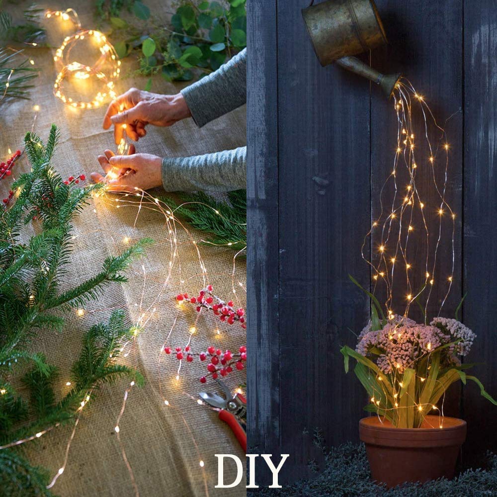 ANGMLN Solar Powered Fairy Bunch Lights, 200 LEDs, Warm White, 8 Modes, Waterproof, No Can, Garden Decorations