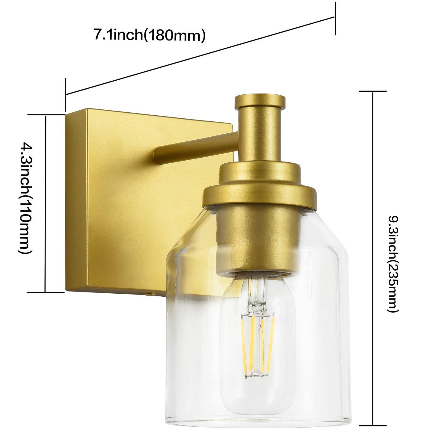 SOLFART Gold Vanity Light Fixture for Bathroom, 1 Light, Glass Shade with Metal, Vintage Design