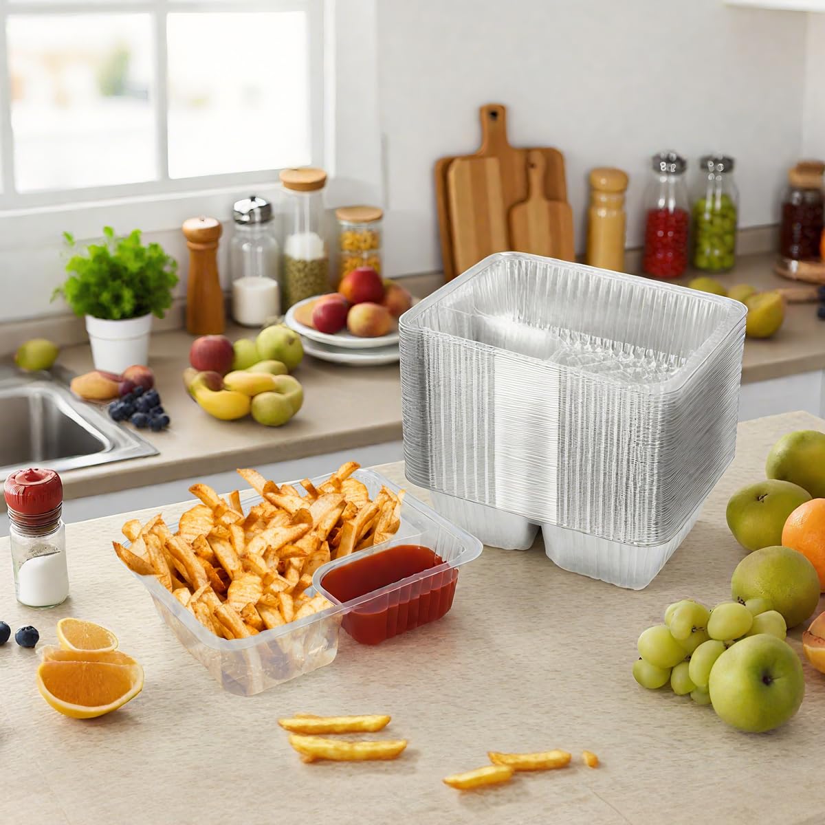 zandfelo 100 Pcs 12oz 6.5''x5'' Plastic Nacho Trays, Small Disposable Tray for Nachos & Cheese Dip, Clear Nacho Containers for Chip, 2 Compartment Movie Night Snack Trays Great for Snacks, Fair Foods