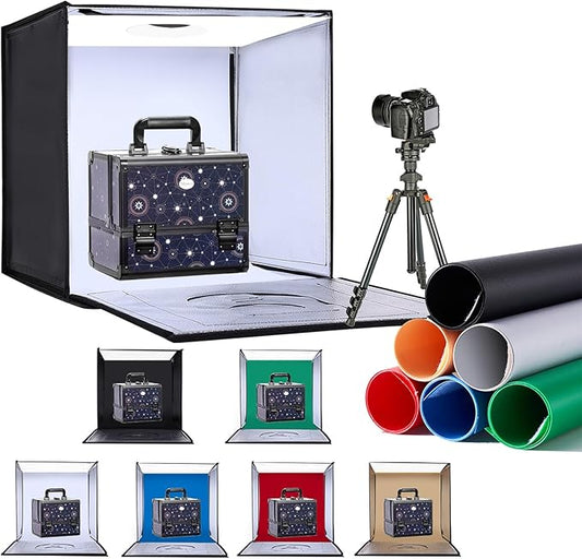 ZKEEZM Light Box Photography 24"x24" with 120LED Lights and 6 Color Backdrops Photo Box with Lights, Foldable Light Box wi...