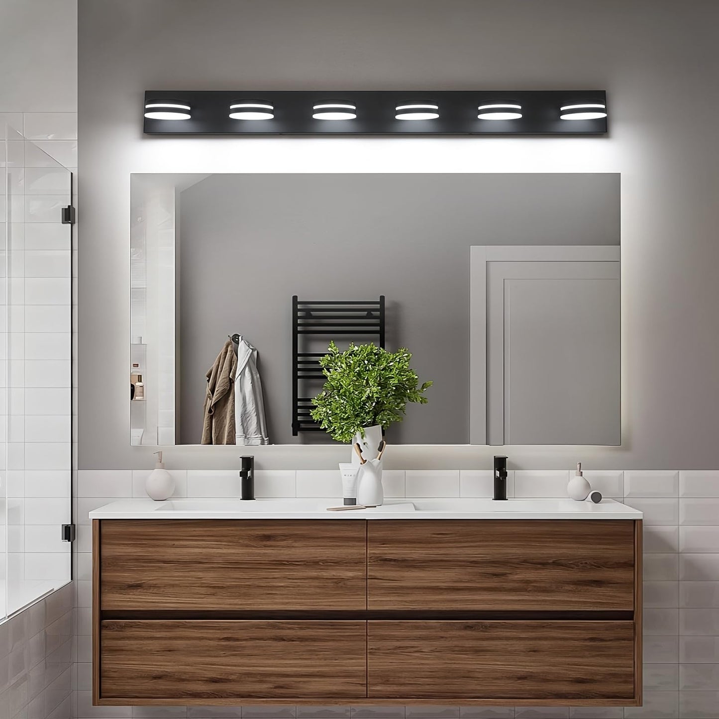 Bicrink 6-Light Bathroom Vanity Light Over Mirror  Matte Black Led Vanity Lighting Fixtures  Modern Bathroom Wall Light Fixtures With 360Rotating Lamp Head (Cool White 5500K) (Black  47Inch)