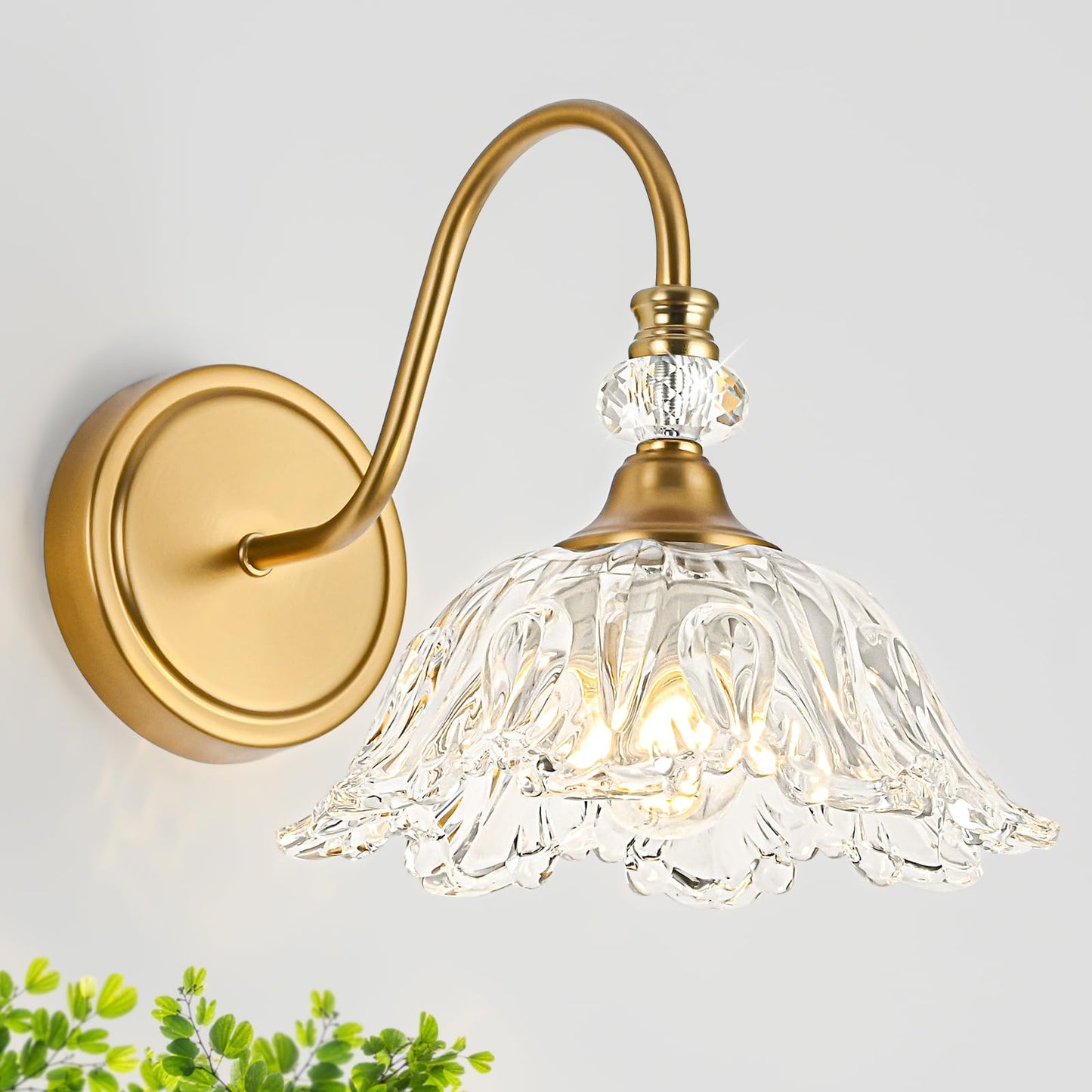 Sunkryster 1 Piece Vintage Wall Sconce With Floral Clear Glass Shade  Matte Brass Finish Wall Mount Lighting For Bathroom Vintage Bathroom Vanity Light Fixtures