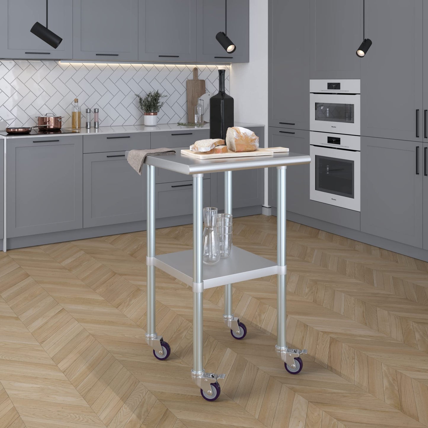 AmGood 24 in. x 24 in. Stainless Steel Work Table with Wheels | Metal Kitchen Food Prep Table | NSF
