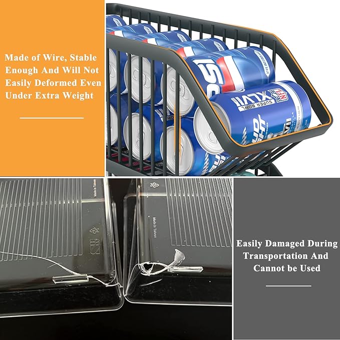 GILLAS 4 Pack Stackable Soda Can Organizer for Refrigerator, Can Holder Dispenser, Canned Food Storage Rack for Fridge, Kitchen, Countertops, Cabinets, Black