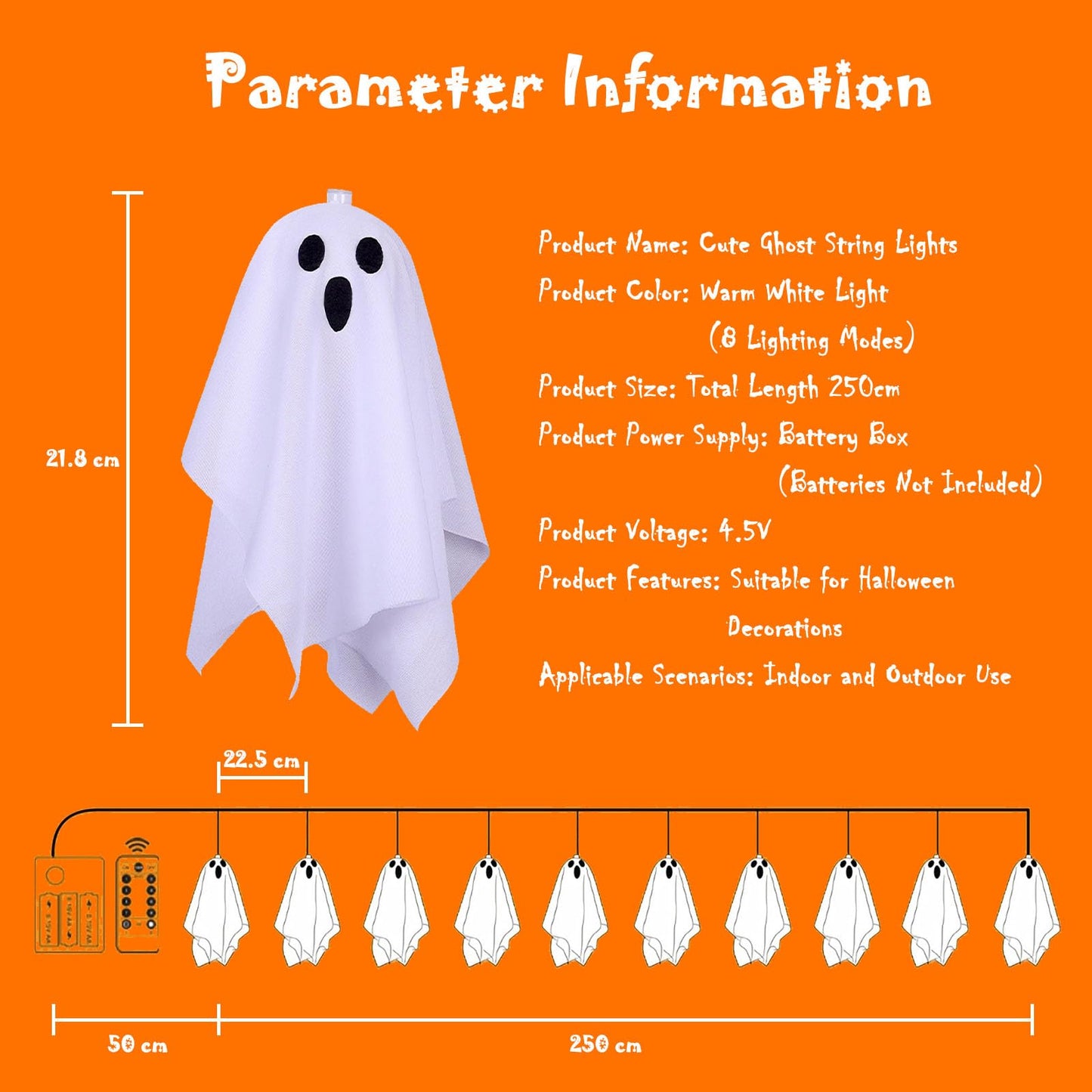 Tbgenius Halloween Ghost Decor  10Pcs Spooky Ghosts String Lights Battery Operated With Timer 8 Lighting Mode For Home Window Indoor Outdoor Halloween Party Decorations