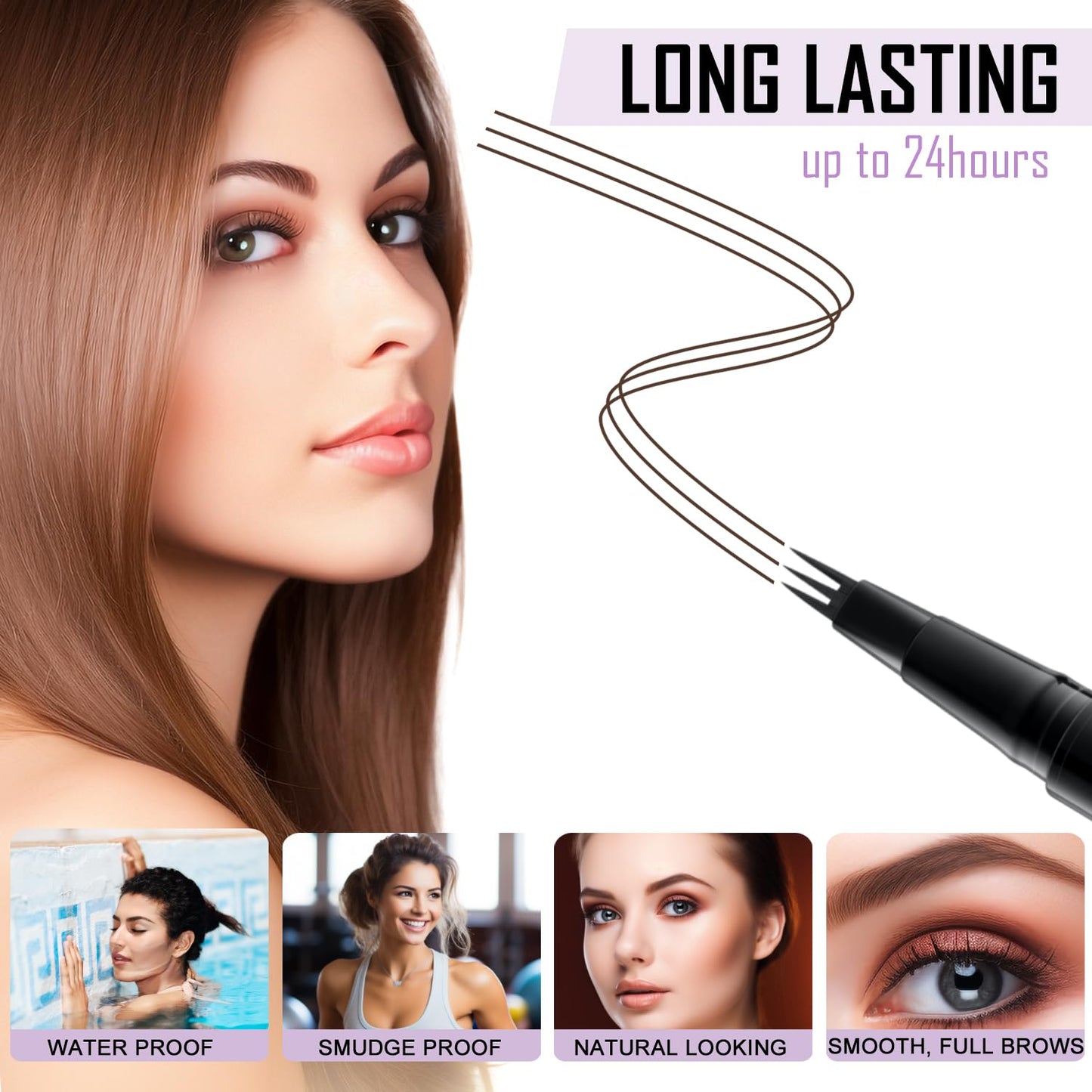 LAVONE 2-In-1 Waterproof Eyebrow Pen, with 3 Tip Microblading Pen and Ultra-Precise Brow Pencil, Dual-ended Eyebrow Brush - VBK