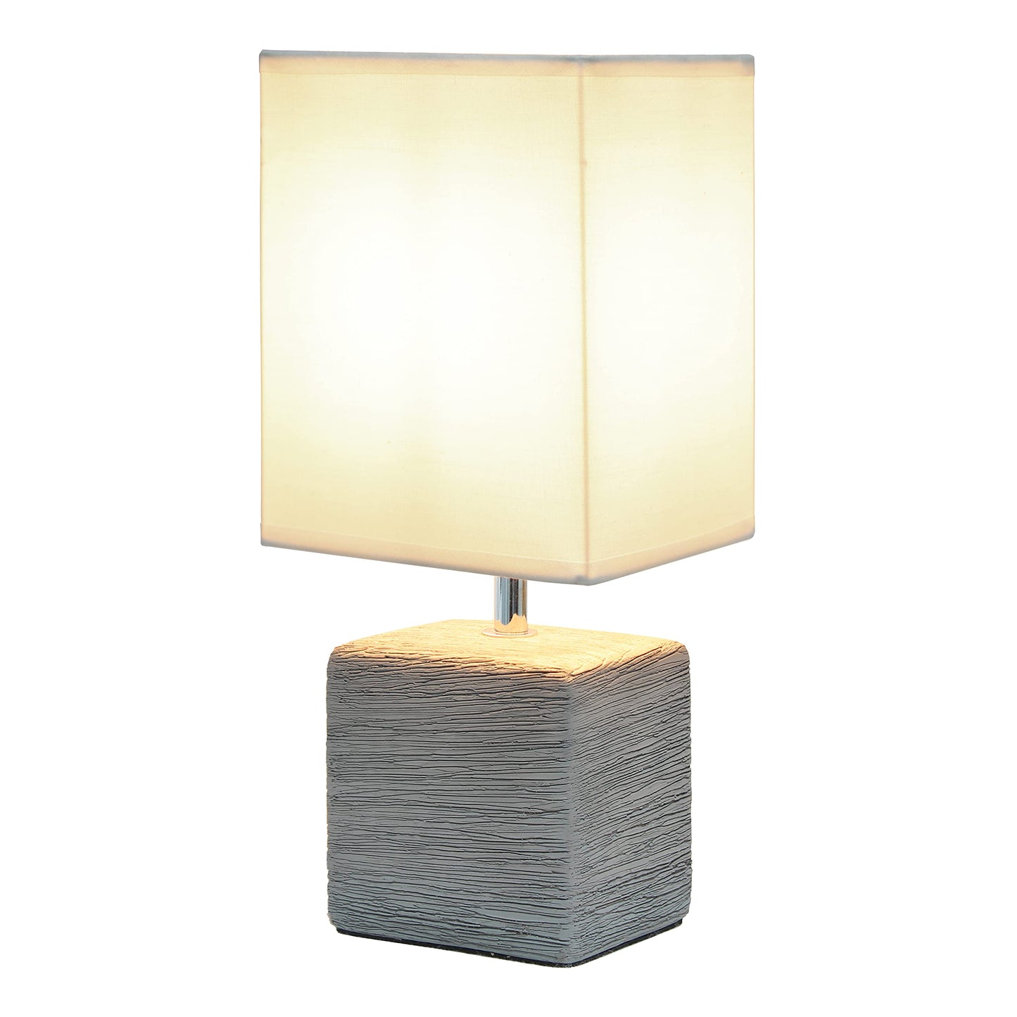 Simple Designs Lt2072-Gry Petite Faux Stone Table Lamp, Gray/White Fabric Shade, Ceramic, 1 Count