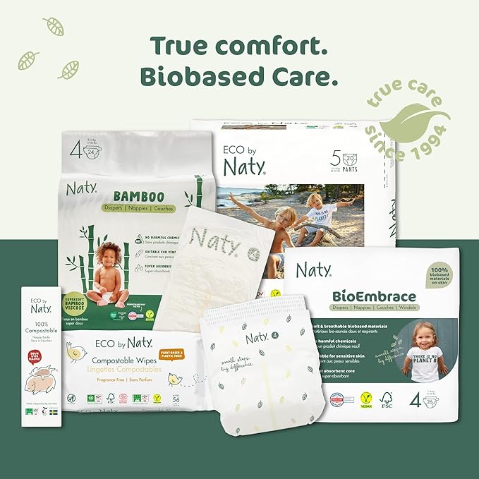 Naty BioEmbrace Baby Diapers Size 6 (35+ lbs) | 100% Biobased on Skin | Plant-Based Softness | Dermatologically Tested, Super Absorbent | 102 Count