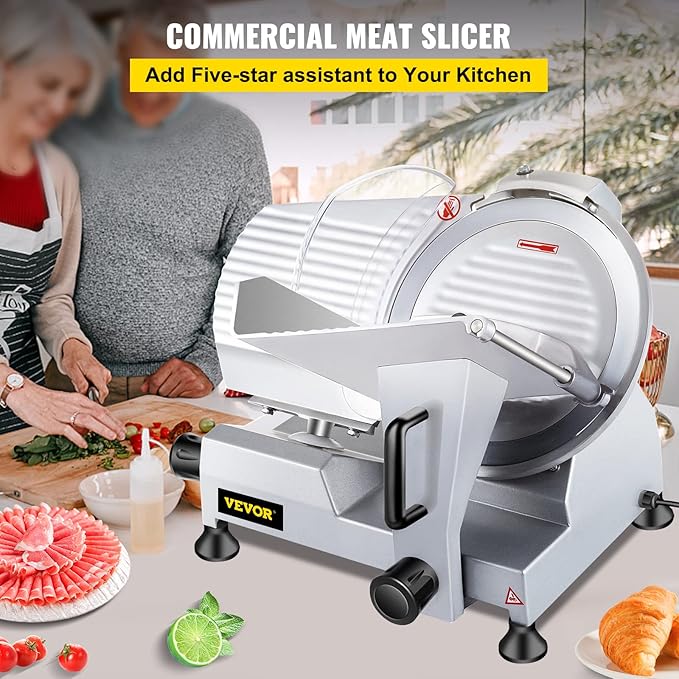 VBENLEM Commercial Meat Slicer,12 inch Electric Meat Slicer Semi-Auto 320W Premium Chromium-plated Steel Blade Adjustable Thickness, Deli Meat Cheese Food Slicer Commercial and for Home use,Sliver