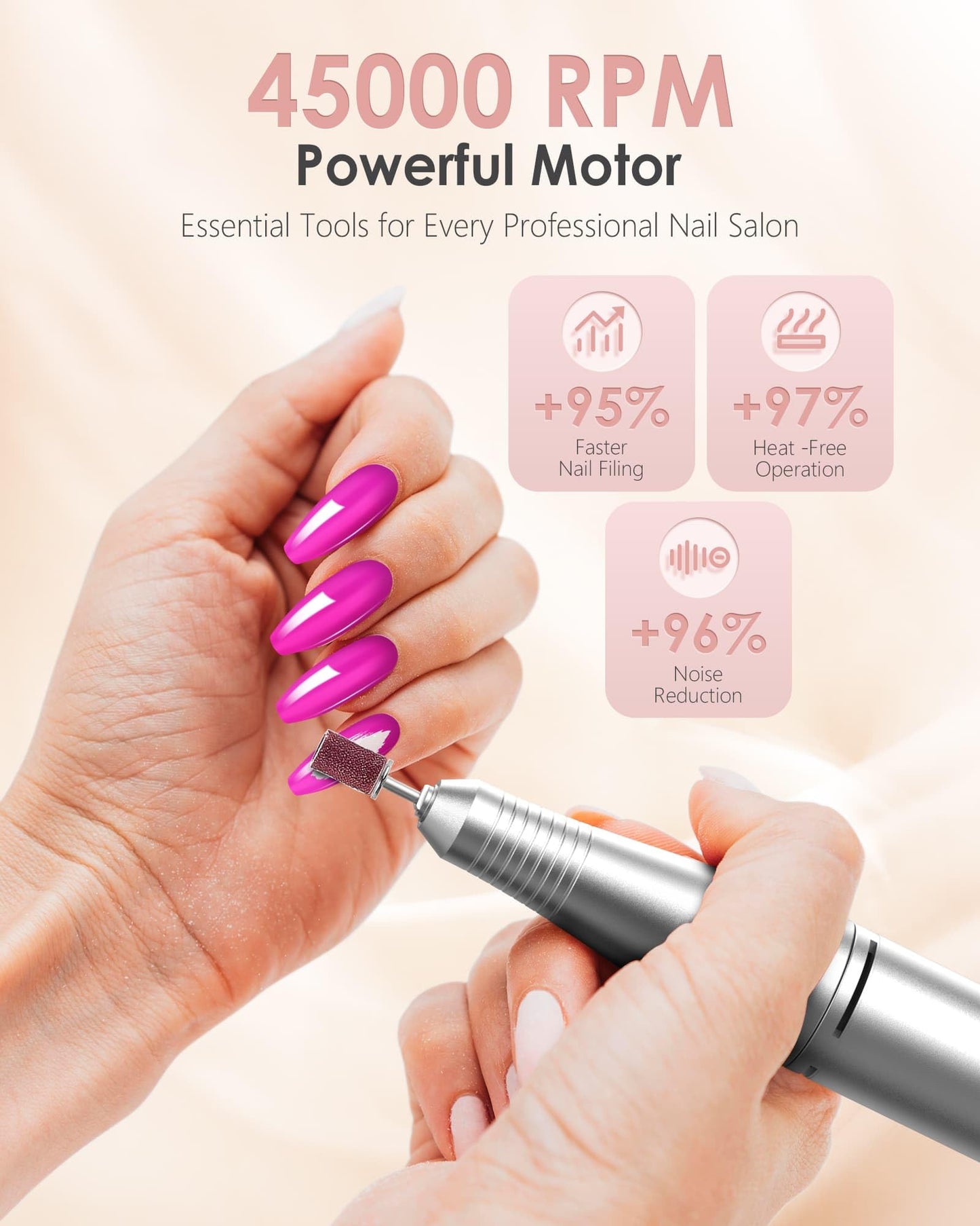 Portable Nail Drill Professional: 45000 RPM Rechargeable Electric Nail Drills Machine with 6 Bits, Drill para Uas Profesional E