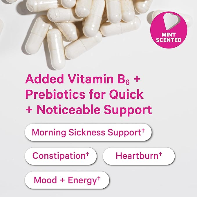 Pink Stork Prenatal Probiotics for Women with Vitamin B6 and Prebiotics - Morning Sickness, Gut Microbiome, and Immune Support - Pregnancy Probiotic - Pregnancy Must Haves, 30 Capsules