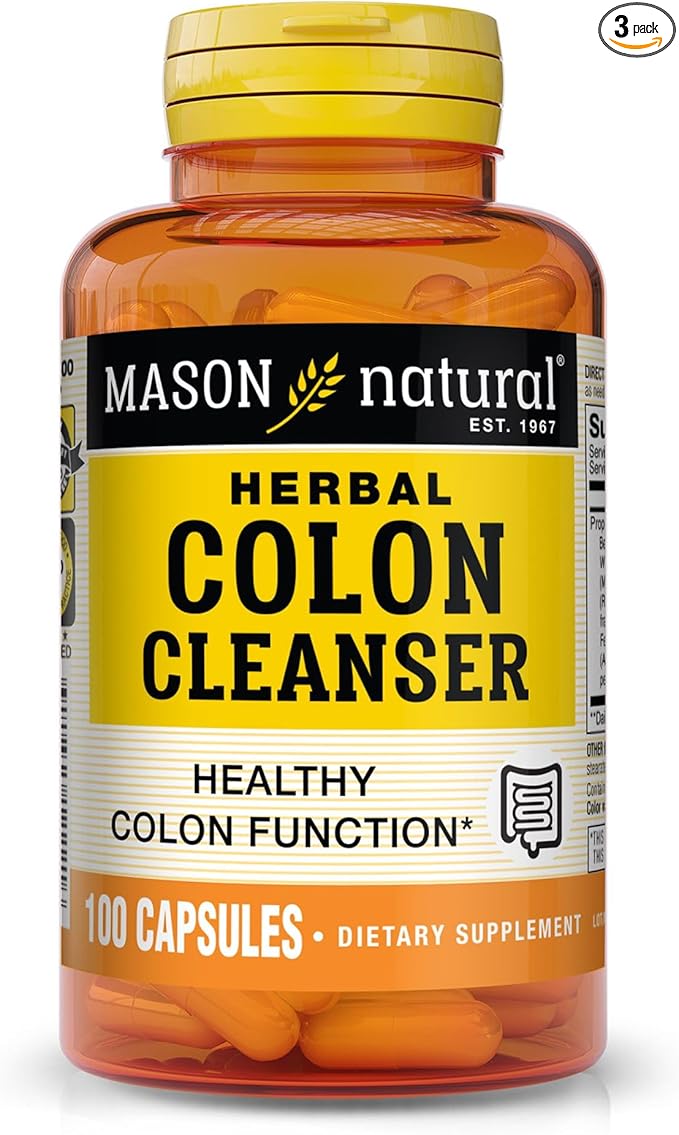 MASON NATURAL Herbal Colon Cleanser, 300 Day Supply, Dietary Supplement Supports Digestive Health with Soluble Fibers, Probiotics & Herbs, 3 Pack